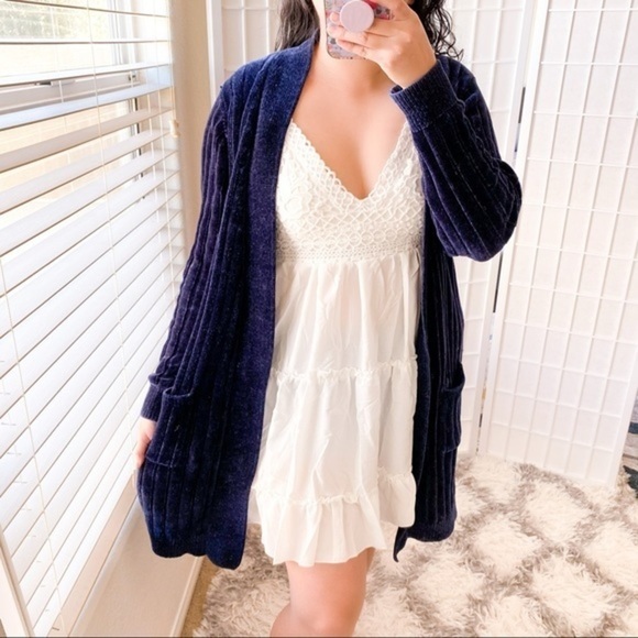 WILLOW & CLAY Midnight Blue Soft Chenille Duster Open Front Knit Cardigan - Picture 1 of 10